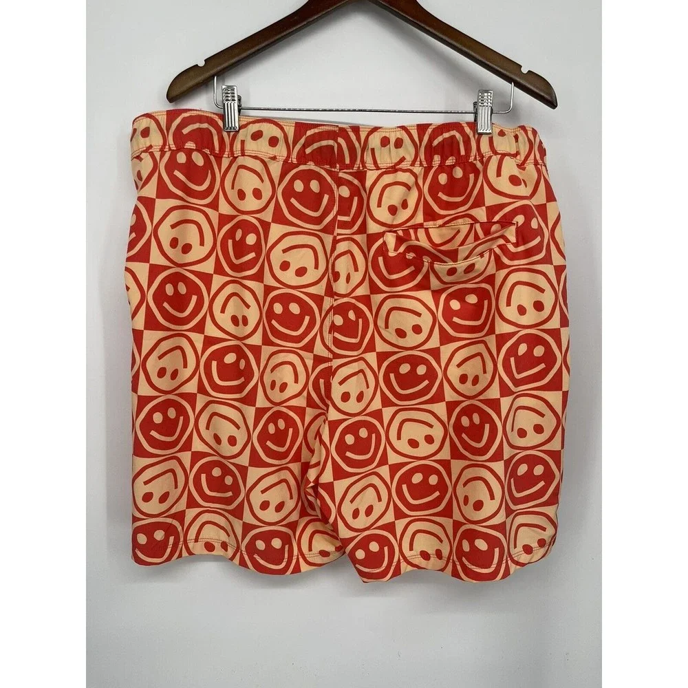 Edgar + Ash 2XL Swim Trunks Mens Red Smiley‎ Face Checkerboard Excellent Board